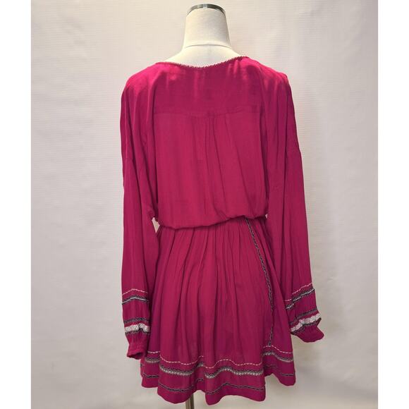 Free People Dress Womens Small Malibu Pink Wrap Boho Embroidered Mini OB1140508 - Picture 3 of 12